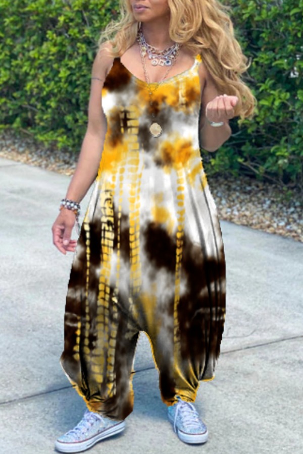 

lovely Bohemian Tie-dye Yellow One-piece Jumpsuit