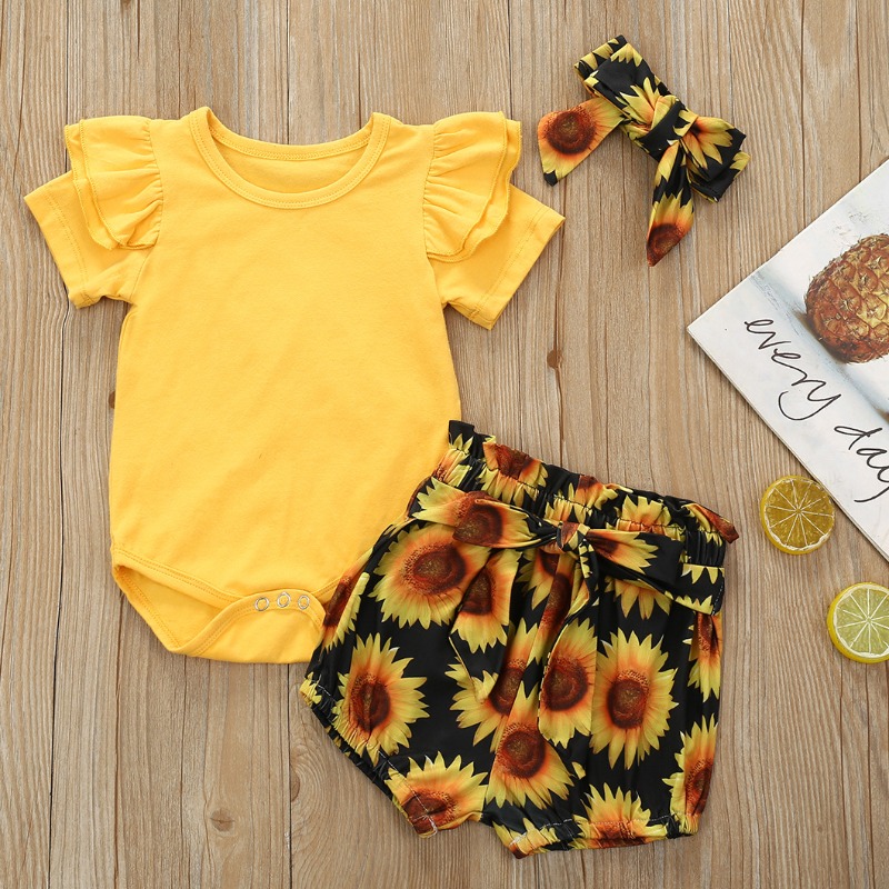 

lovely Sweet Print Yellow Girl Two-piece Shorts Set
