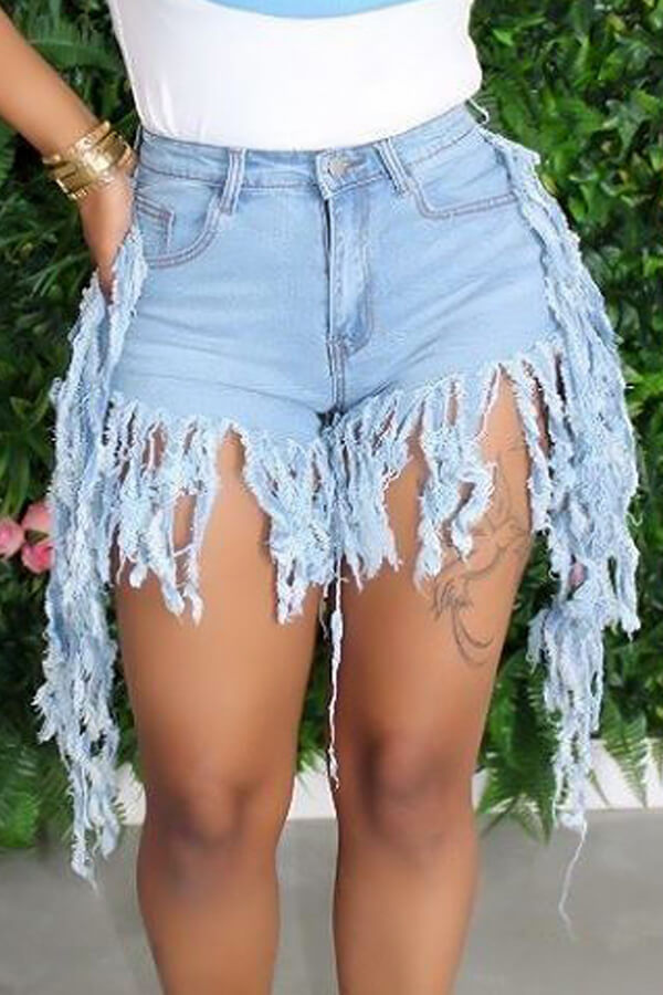 

LW Casual Tassel Design Baby Blue Denim Shorts