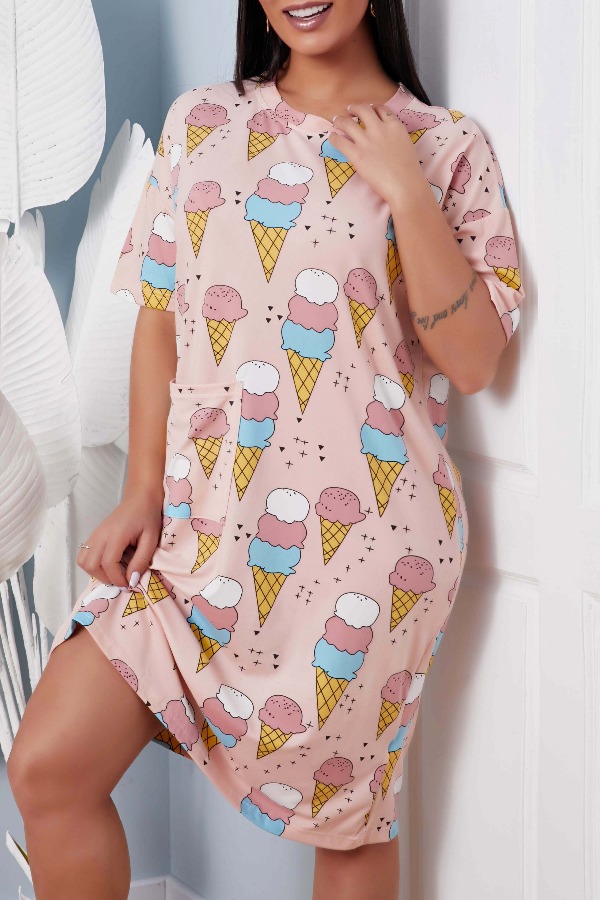 

lovely Leisure Cartoon Print Pink Sleepwear