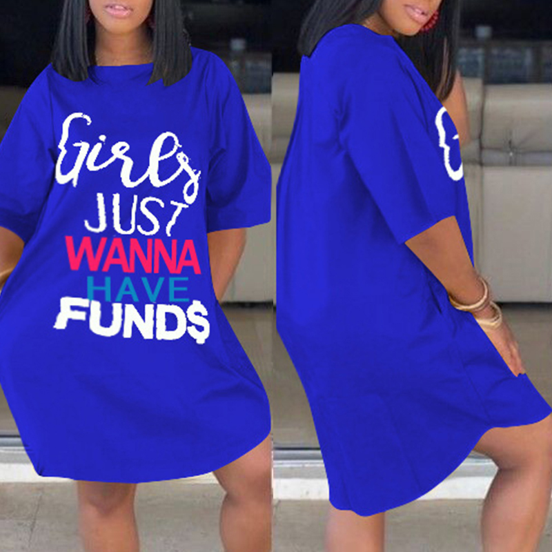 

Lovely Casual Letter Blue Knee Length Plus Size Dress