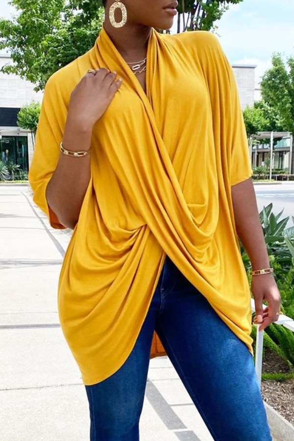 

lovely Leisure Fold Design Yellow T-shirt