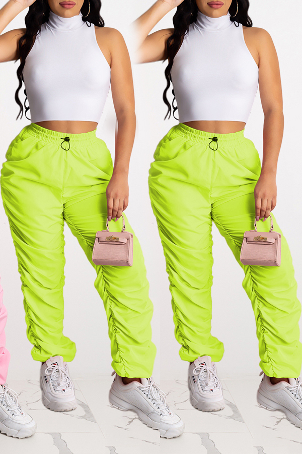 

lovely Sportswear Fold Design Green Pants