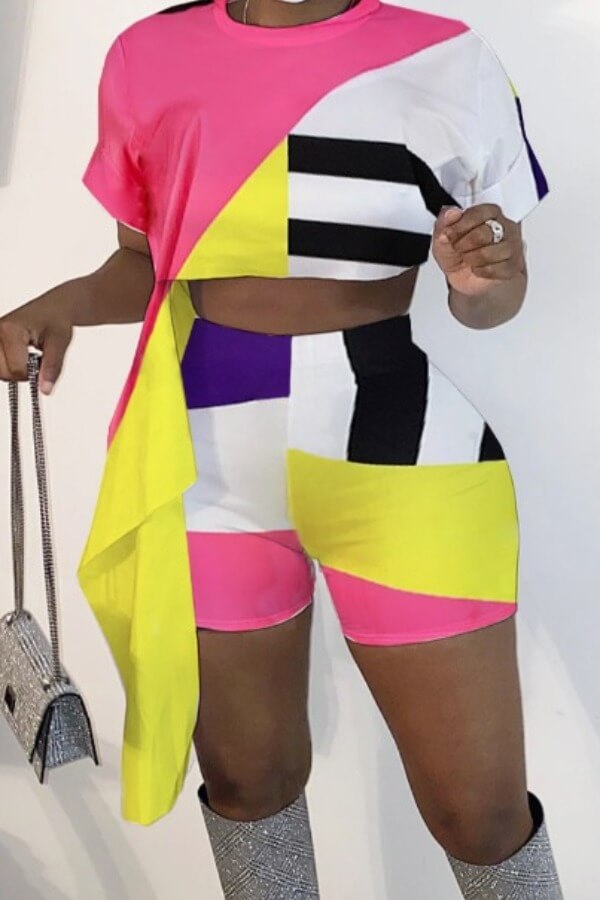 

Lovely Casual Color-lump Patchwork Multicolor Two-piece Shorts Set, Multi