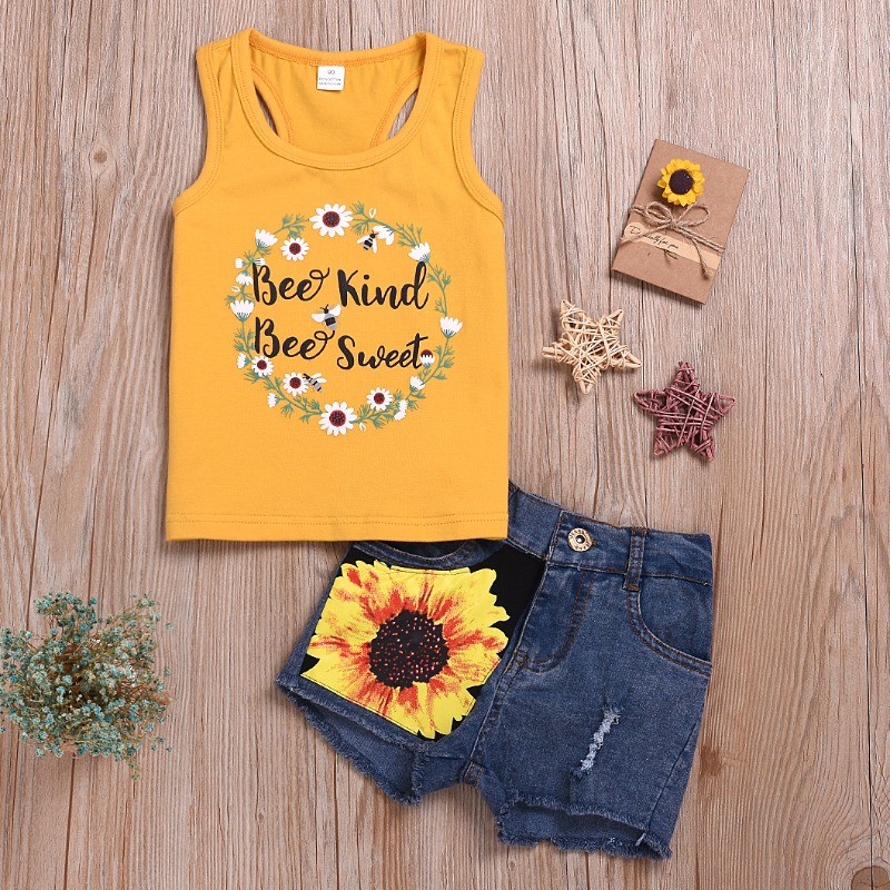 

lovely Casual Print Yellow Girl Two-piece Shorts Set