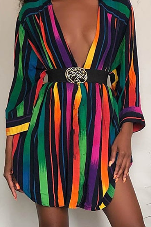 

Lovely Trendy Rainbow Striped Multicolor Mini Dress, Multi