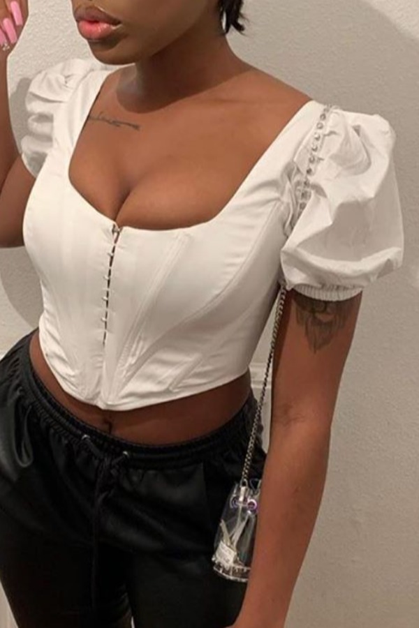 

lovely Trendy Fold Design White Blouse