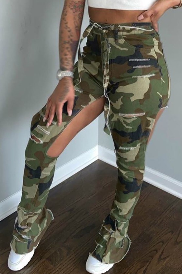 

lovely Stylish Camo Print Army Green Pants, Army green camouflag