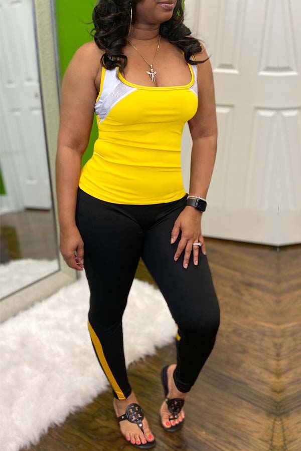lovely Casual Patchwork Yellow Two-piece Pants Set