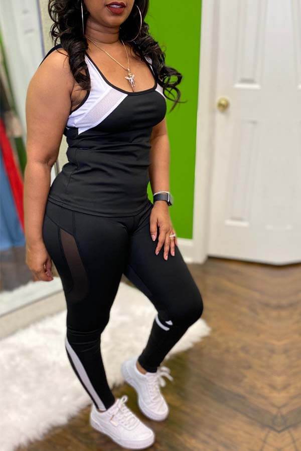 

lovely Casual Patchwork Black Two-piece Pants Set