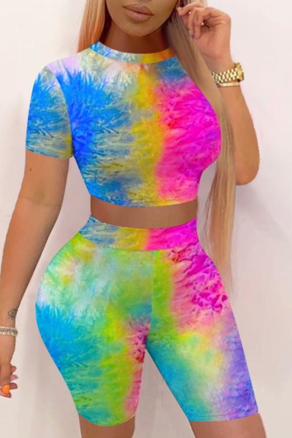 

lovely Stylish Tie-dye Multicolor Two-piece Shorts Set, Multi