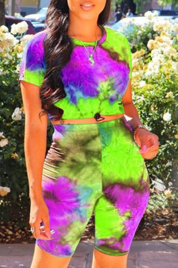 

lovely Stylish Tie-dye Yellow Two-piece Shorts Set