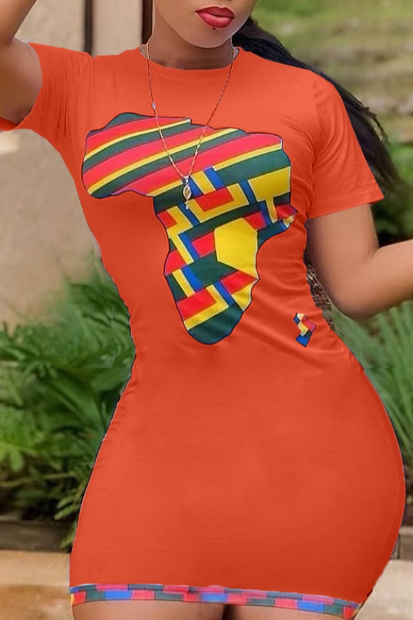 

lovely Casual O Neck Print Jacinth Mini Plus Size Dress