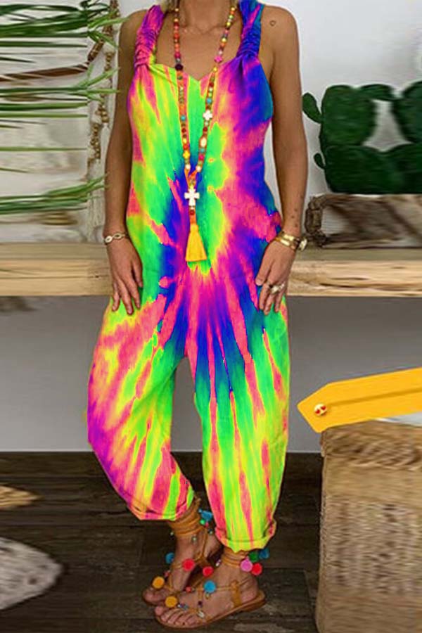 

lovely Stylish Tie-dye Light Green One-piece Jumpsuit