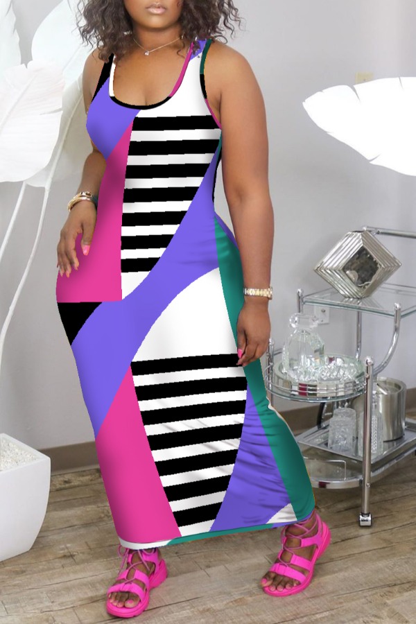 

Lovely Casual Color-lump Patchwork Multicolor Ankle Length Dress, Multi