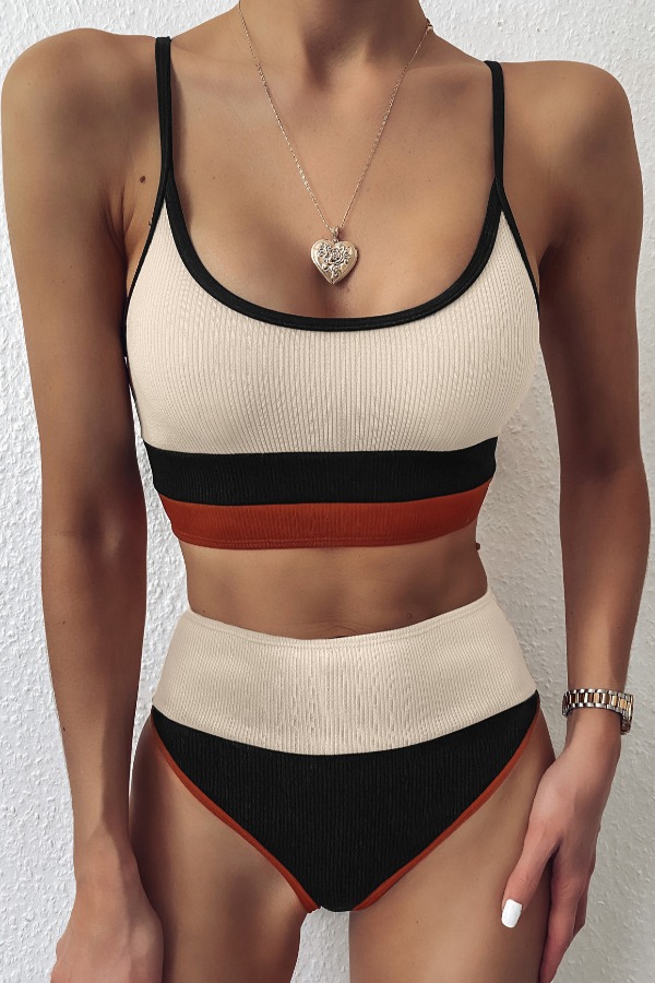 

lovely Patchwork Pink Two-piece Swimsuit