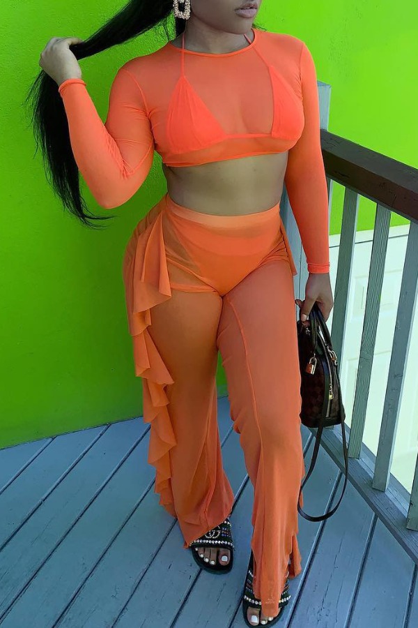 

lovely See-through Orange Cover-up