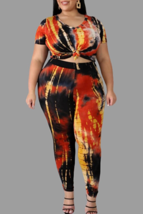 

Lovely Leisure Tie-dye Black Plus Size Two-piece Pants Set