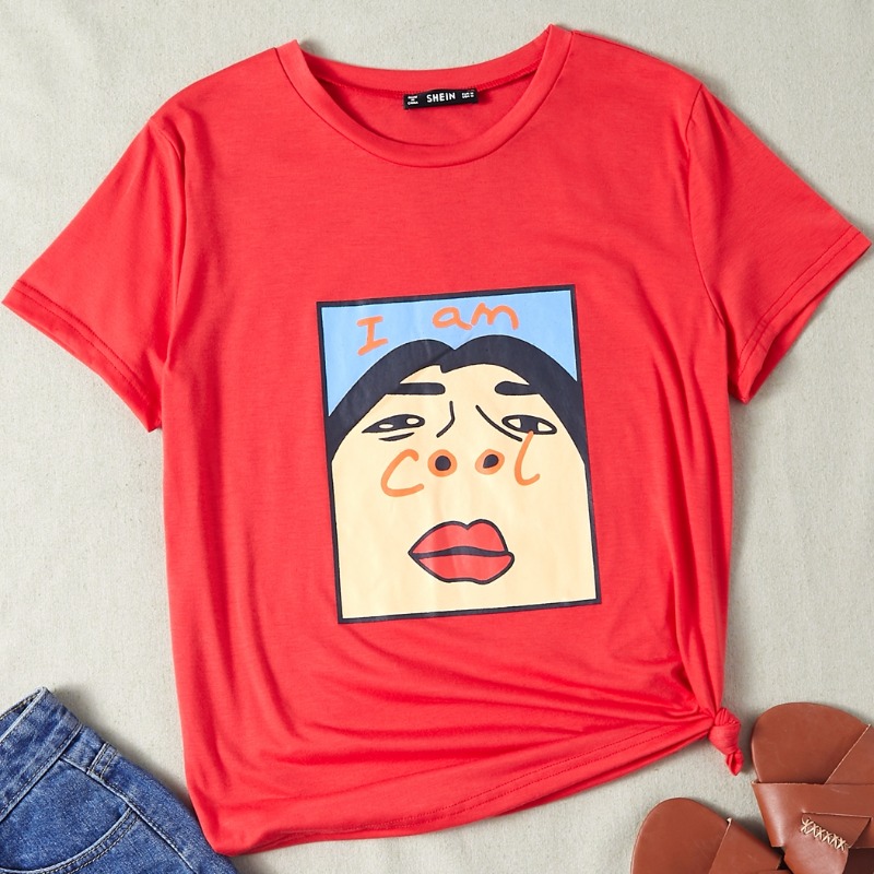 

lovely Leisure O Neck Print Red T-shirt