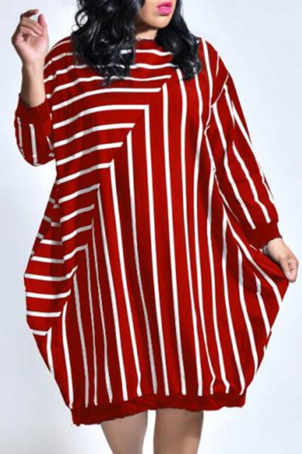 

lovely Leisure O Neck Striped Red Knee Length Dress, Red stripe