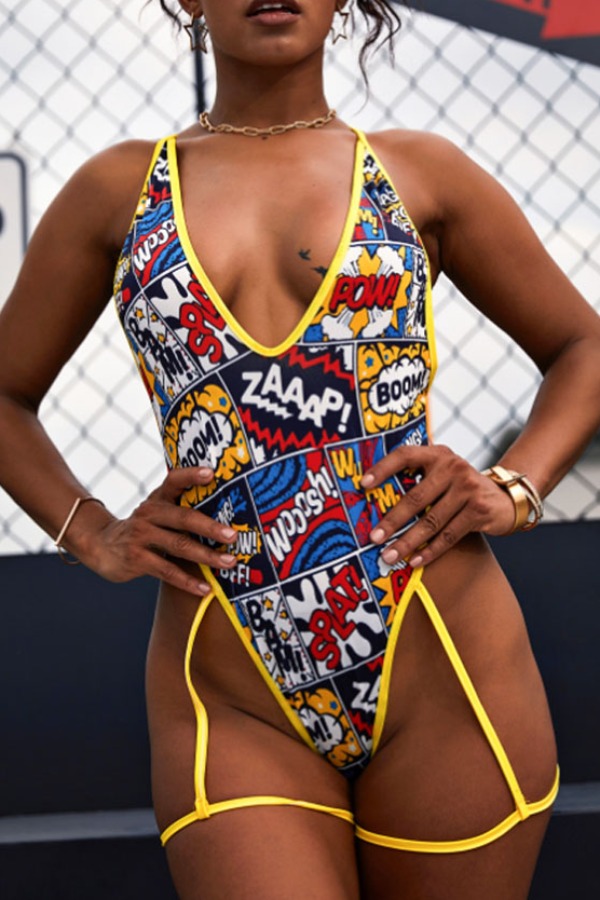 

lovely Cartoon Print Yellow One-piece Swimsuit