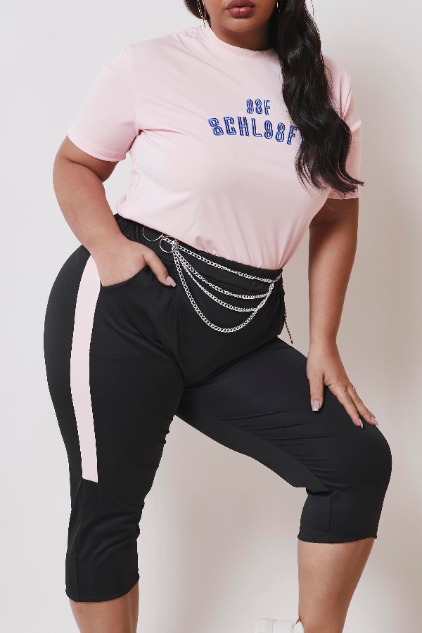 

lovely Casual Letter Pink Plus Size Two-piece Pants Set