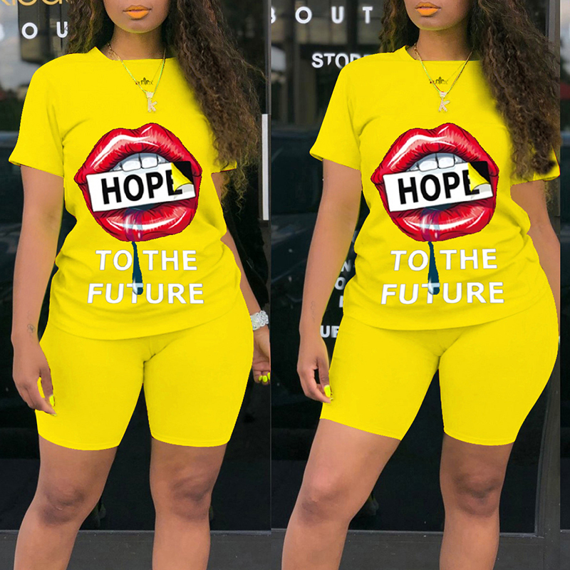 

Lovely Leisure Print Yellow Plus Size Two-piece Shorts Set