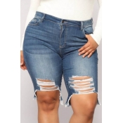 LW Plus Size Stretchy Hollow-out Blue Shorts