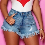 Lovely Casual Tassel Design Blue Shorts
