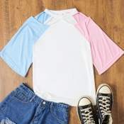 Lovely Casual Patchwork Powderblue T-shirt