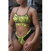 Lovely Plus Size Print Yellow Two-piece Swimsuit