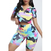 Lovely Sportswear Camo Print Two-piece Shorts Set