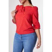 Lovely Casual Dot Print Red Blouse