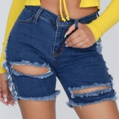 Lovely Stylish Hollow-out Deep Blue Shorts
