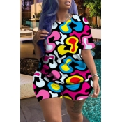 Lovely Casual Print Pink Plus Size Two-piece Short