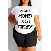 Lovely Leisure Letter White Plus Size Two-piece Sh
