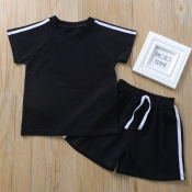 Lovely Casual Patchwork Black Boy Two-piece Shorts