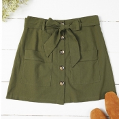 Lovely Trendy Buttons Design Army Green Skirt