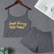 Lovely Leisure Letter Dark Grey Sleepwear