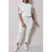 Lovely Sportswear Letter White Two-piece Pants Set