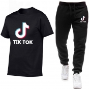 Lovely Casual O Neck Letter Black Two-piece Pants 