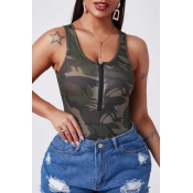 Lovely Sexy Camo Print Army Green Bodysuit