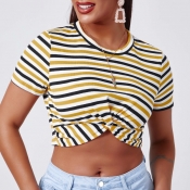 Lovely Casual Striped Yellow T-shirt