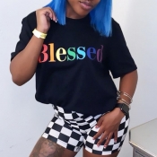 Lovely Casual Letter Print Black Two-piece Shorts 