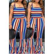 Lovely Trendy Striped Multicolor Plus Size One-pie