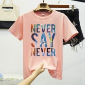 Lovely Casual O Neck Letter Pink T-shirt