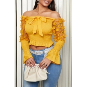 Lovely Trendy Patchwork Yellow Blouse