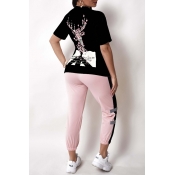 Lovely Casual Letter Print Black Two-piece Pants S