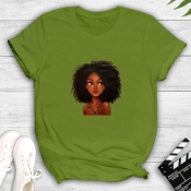 LW Leisure O Neck Print Green T-shirt