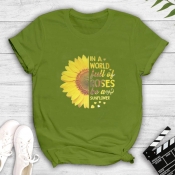 Lovely Casual O Neck Print Green T-shirt